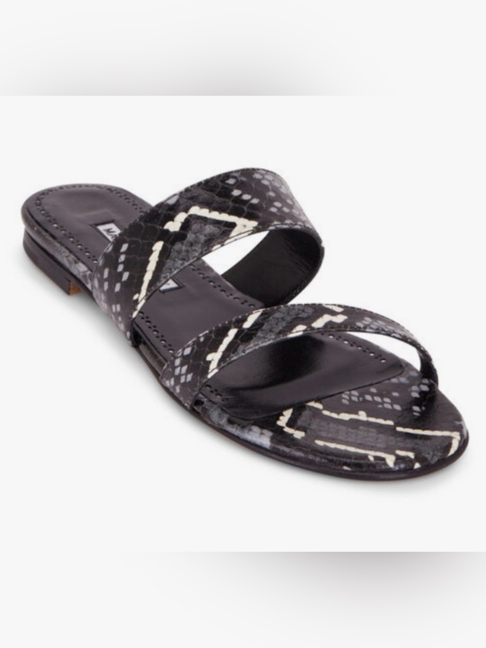 Manolo Blahnik Serrano Gray, Black & White Snakeskin Slide Sandals